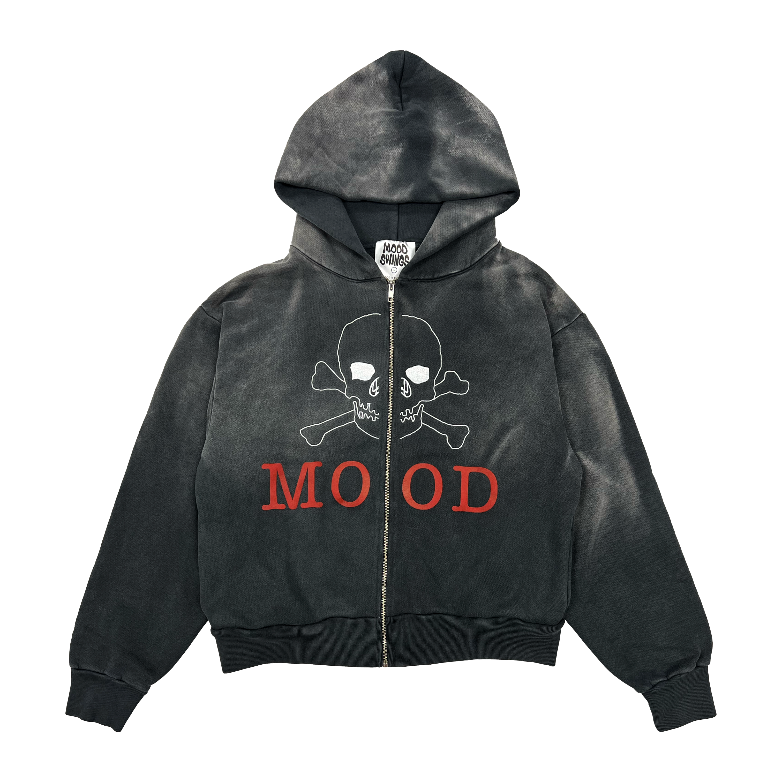 Skull Zip Hoodie | Black Acid Wash