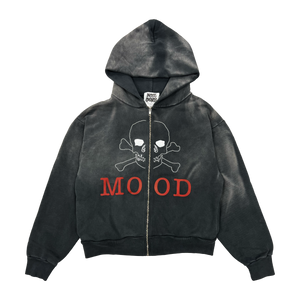 Skull Zip Hoodie | Black Acid Wash