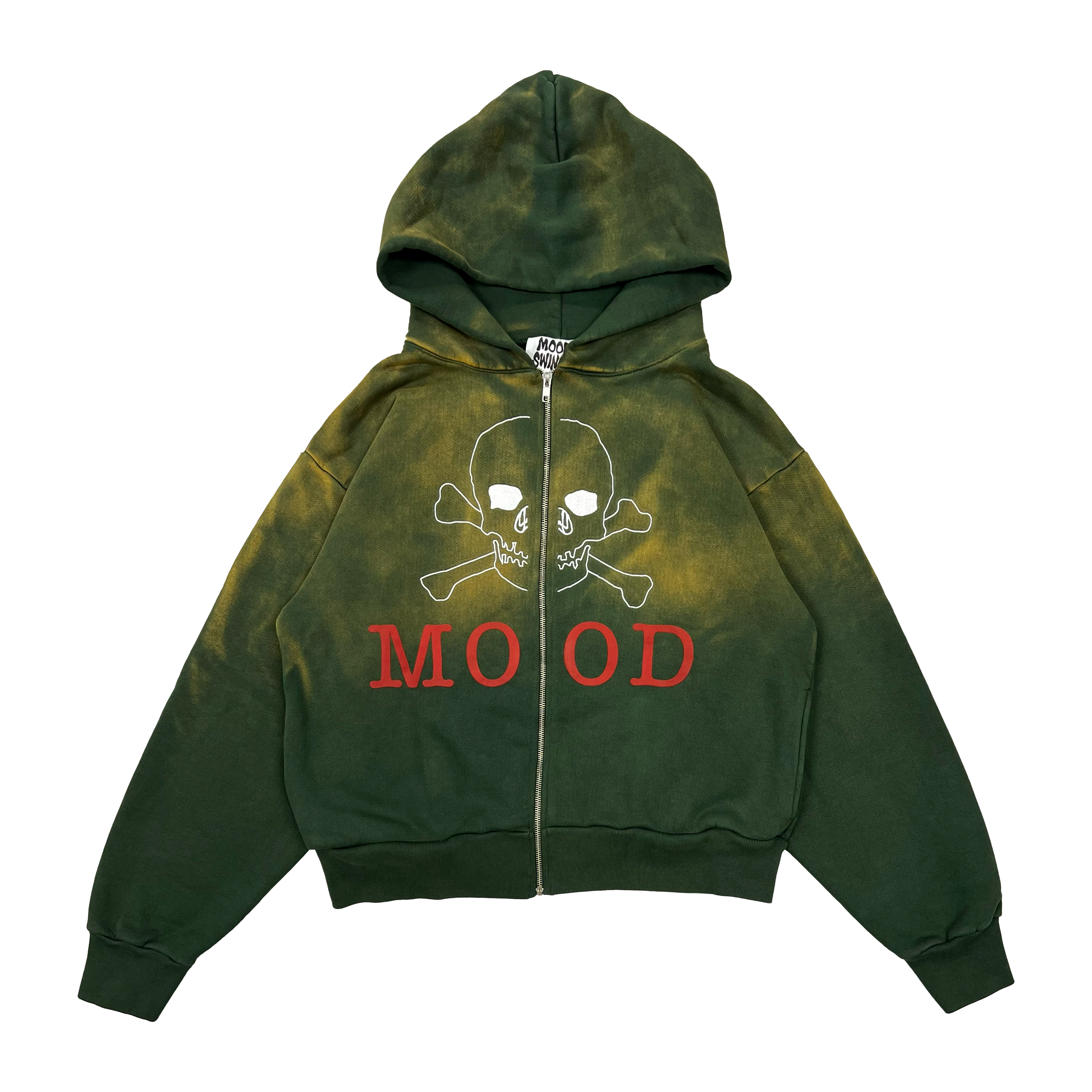 Skull Zip Hoodie | Green Acid Wash