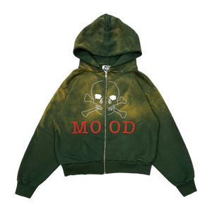 Skull Zip Hoodie | Green Acid Wash