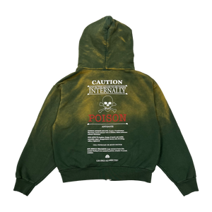 Skull Zip Hoodie | Green Acid Wash